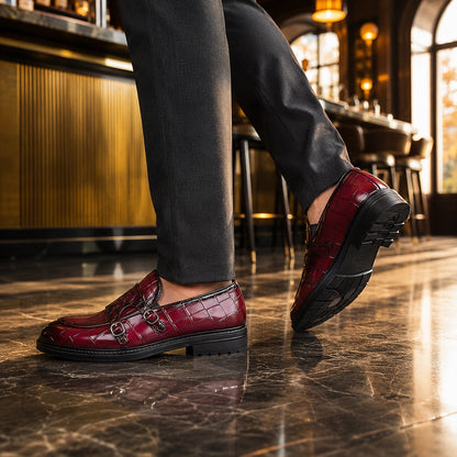 Delvano Leather Double Monk Loafers — Wine Red (footwear environment 3)