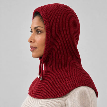 Brynn Wool Blend Balaclava Hood — Wine Red (headwear model alt)