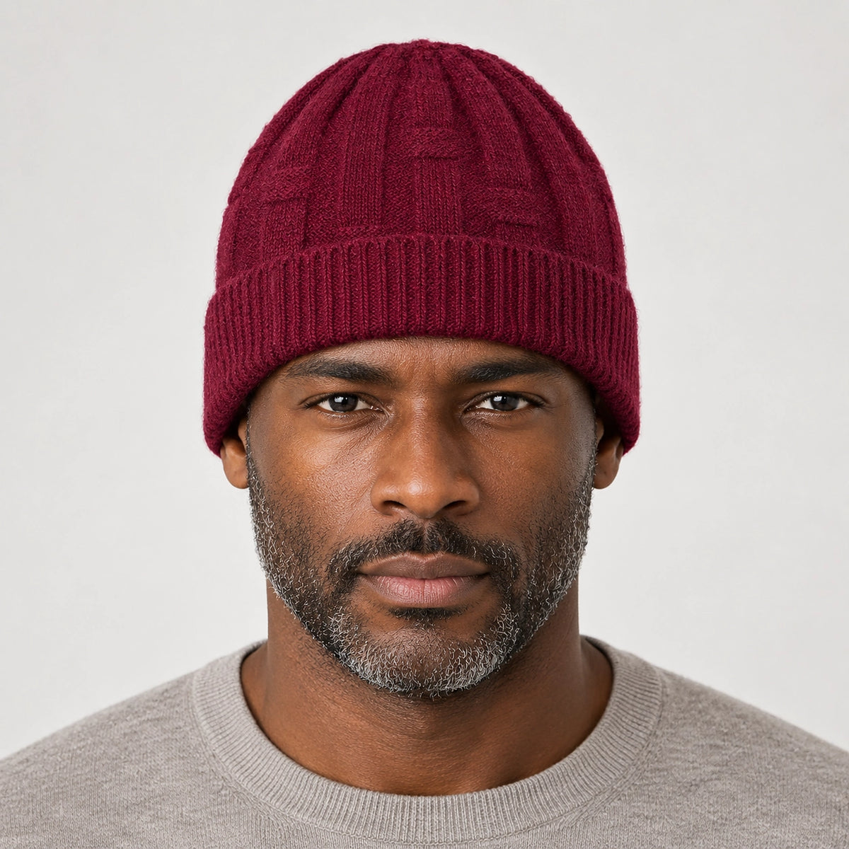 Drummond Wool Beanie — Wine Red (headwear model front)