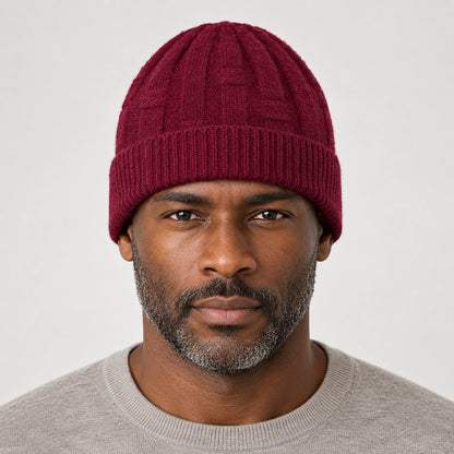 Drummond Wool Beanie — Wine Red (headwear model front)