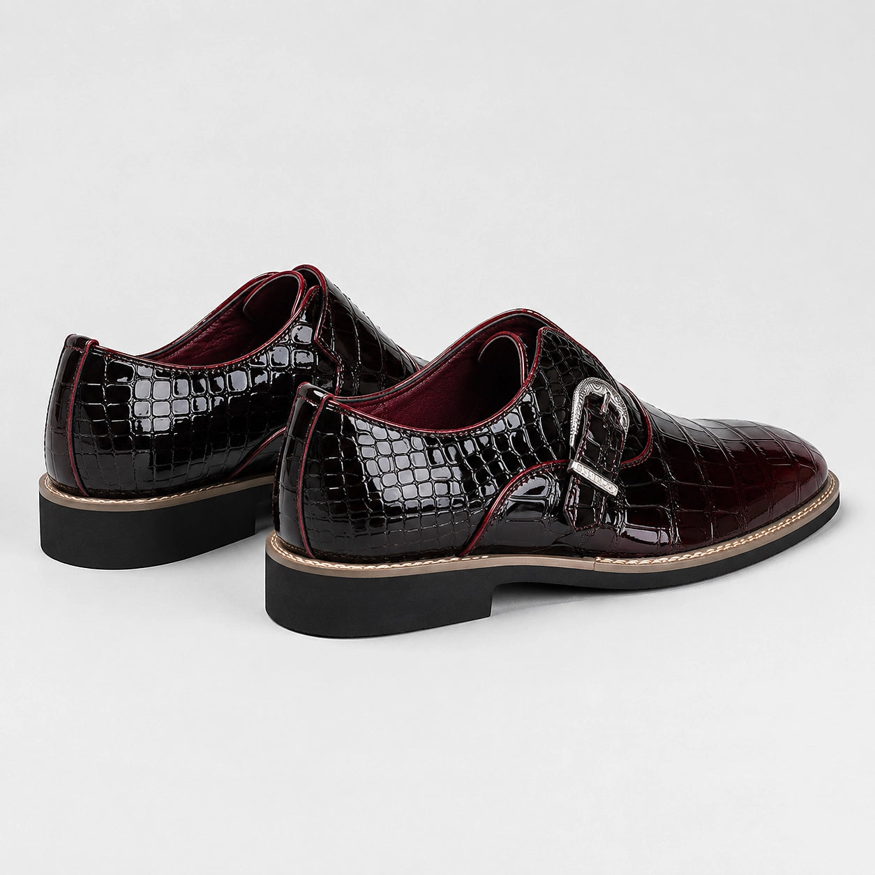 Halcourt Leather Monk Strap Loafers — Wine Red (mens shoe angle)
