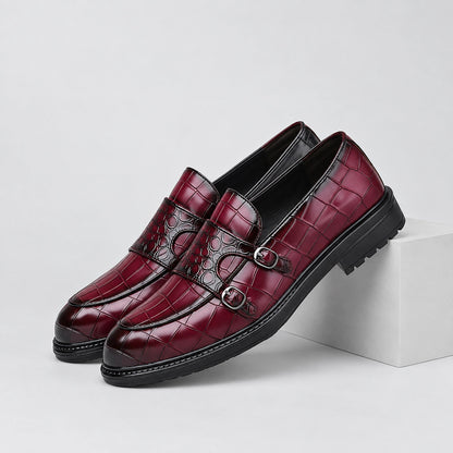 Delvano Leather Double Monk Loafers — Wine Red (mens shoe pedestal)