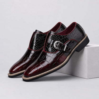 Halcourt Leather Monk Strap Loafers — Wine Red (mens shoe pedestal)