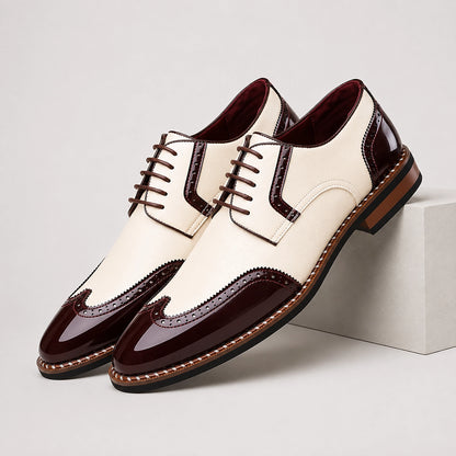 Daxton Leather Brogue Derby Oxfords — Wine Red (mens shoe pedestal)