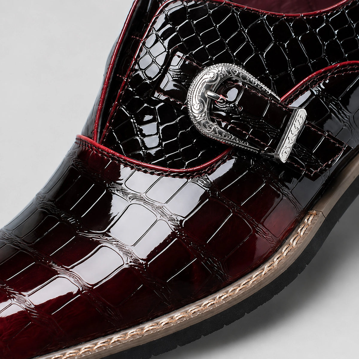 Halcourt Leather Monk Strap Loafers — Wine Red (mens shoe zoom)