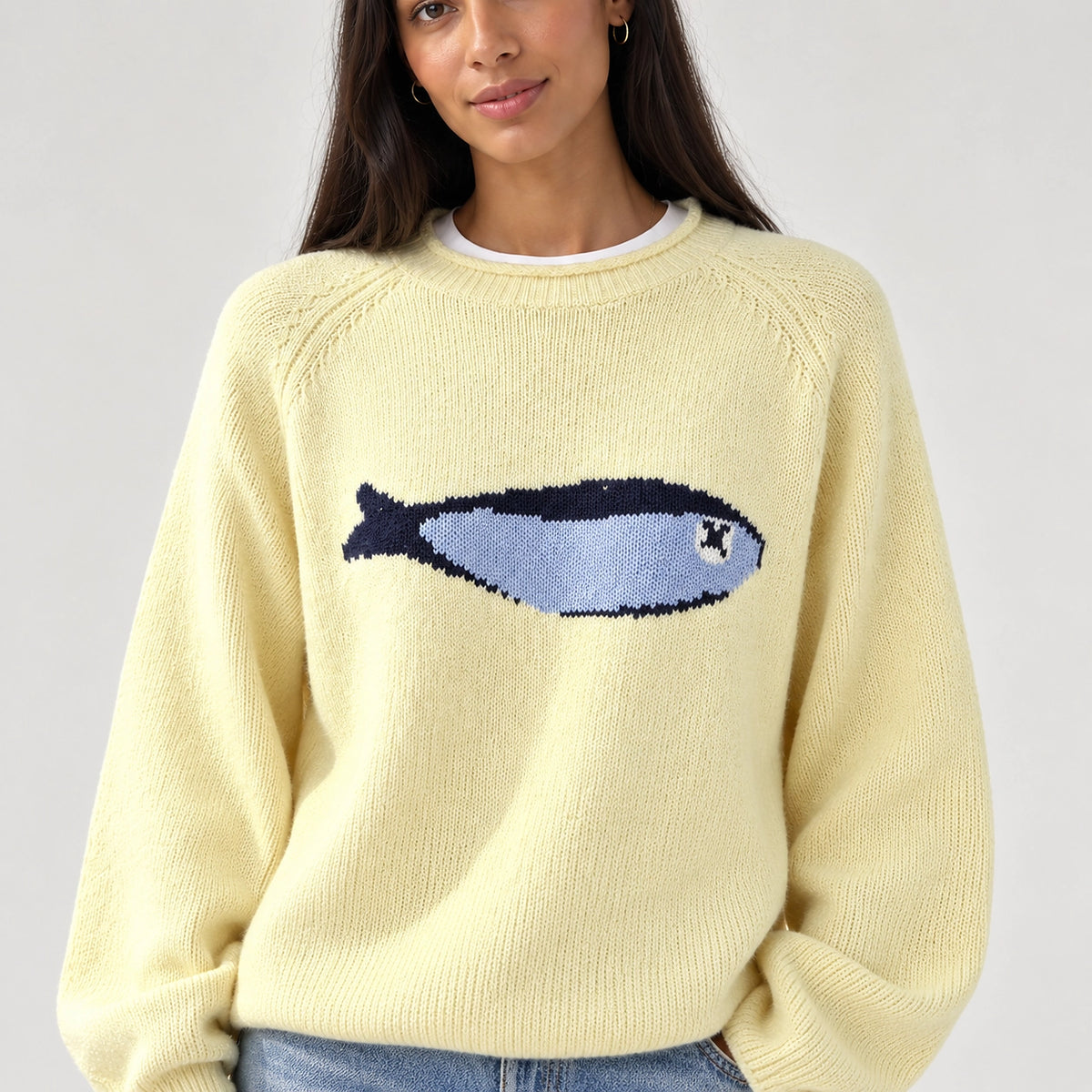 Brinley Intarsia Knit Sweater — Yellow (apparel detail)