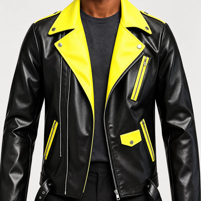Marovienne Leather Biker Jacket — Yellow (apparel detail)