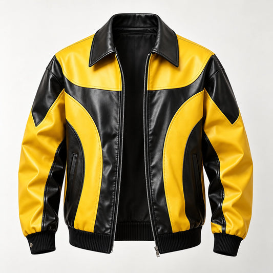 Dovek Leather Bomber Jacket — Yellow & Black (apparel solo)