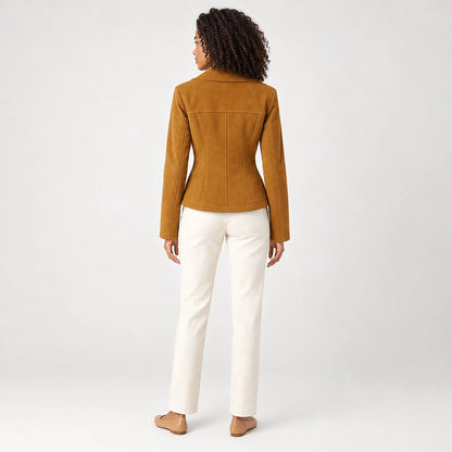 Brynn Sheepskin Leather Jacket — Yellow-brown (apparel back)